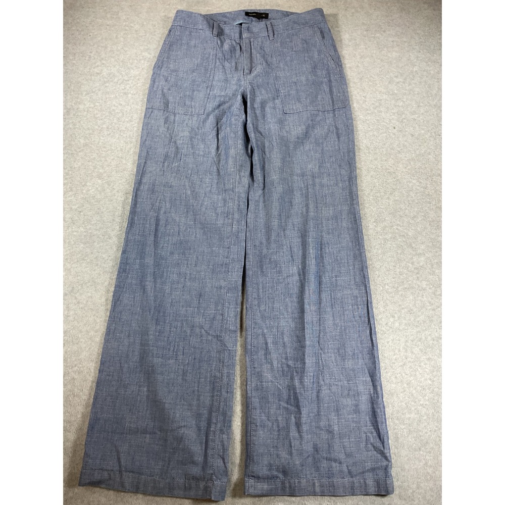 Banana Republic Womens Blue Cotton Chambray Wide Leg Trousers Size 2 2887